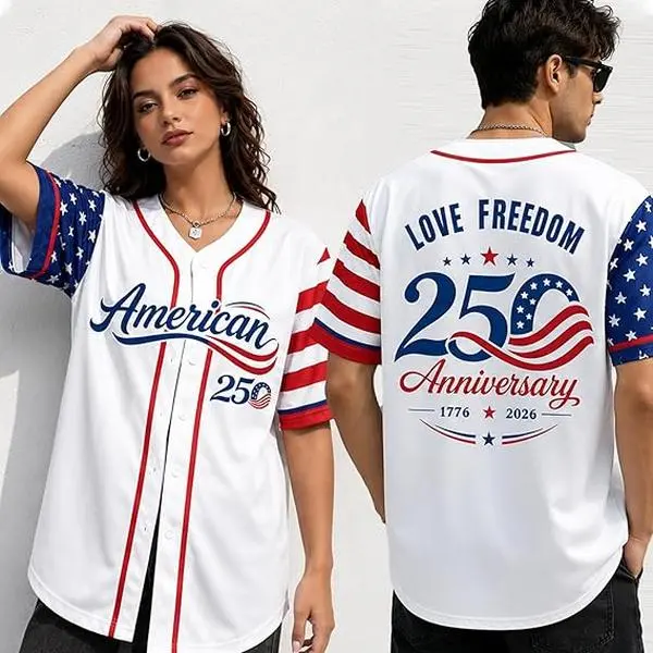 USA 250th Anniversary Baseball Jersey Shirt Men Women, 1776-2026 Patriotic Button Down Short Sleeve Baseball Shirt, American Flag Eagle Statue of Liberty Graphic, We The People Independence Day Outfit, 4th of July Patriotic Jersey, Loose Fit