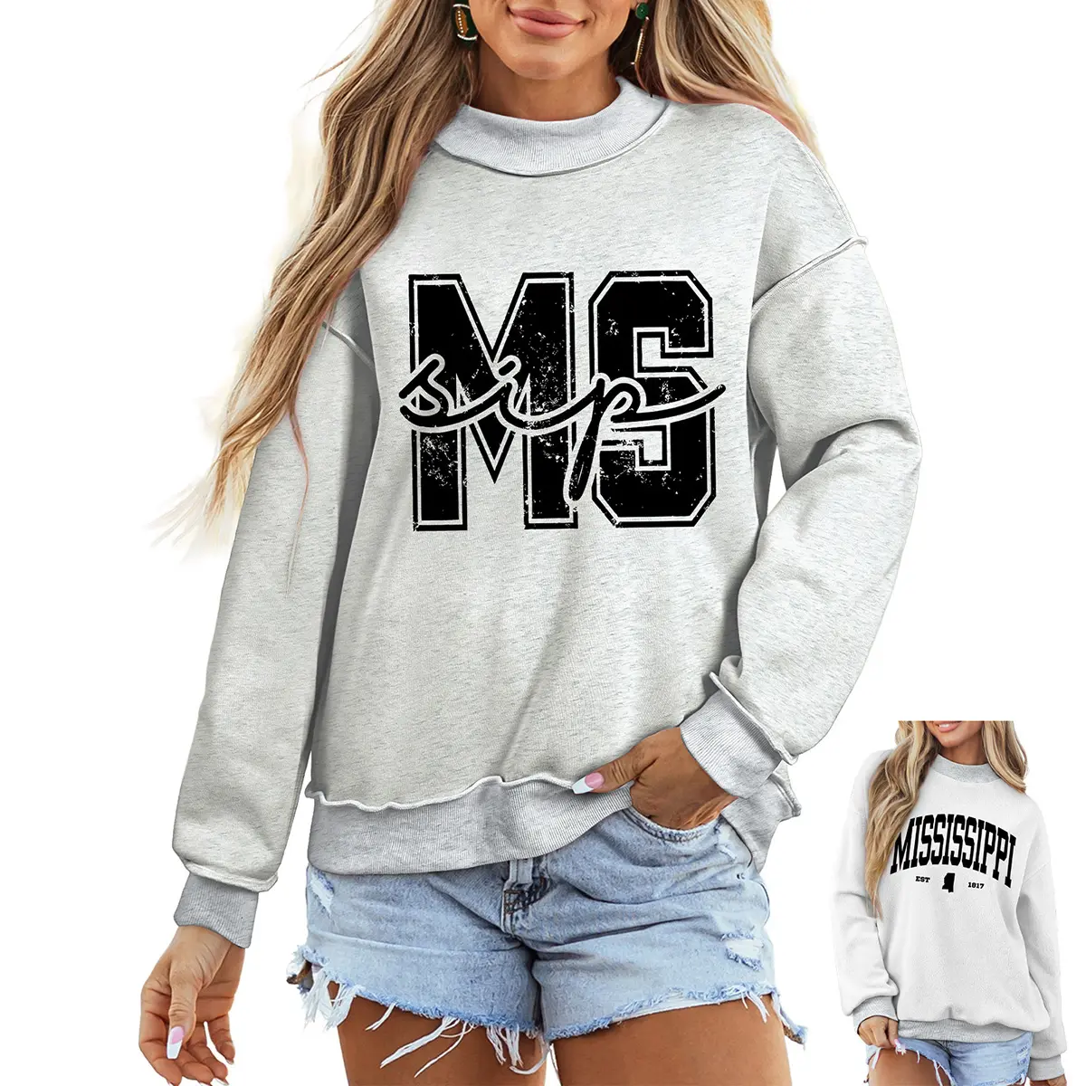 MULLVEIG Women's Long Sleeve Reversible Oversized Mock Neck Pullover Sweatshirt - 2 Looks in 1, Comfortable Fashion Tops, Chic Casual Fit, Game Day Essential, Mock Neck Sweatshirt, Gameday Fit, Lady, Fashion Apparel, Sporty Chic, Football Fashion, Chic St