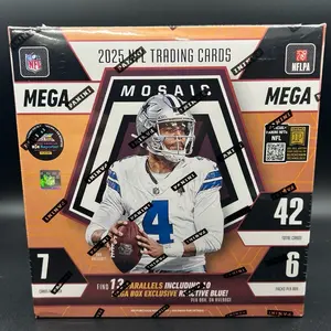 Panini 2025 NFL Trading Cards Mega Mosaic Box 42 Cards 6 Picks Per Box Including 10 Exclusive Red/White Blue!