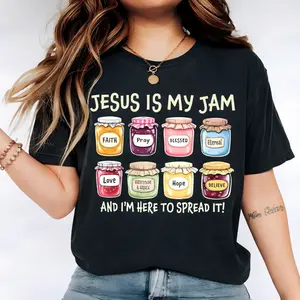 Jesus ls My Jam Christian Shirt Soft Cotton Round Neck Short Sleeves Ideal Gift for Christian Friends & Loved Ones