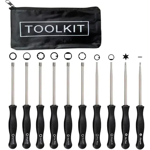 10-Piece Steel Screwdriver Sets with 21-Tooth Spline Fit, Small Head Outer Tool, Double D Component, Tidy Bag for 2-Cycle Engines, Trimmer & Weedeater Mechanics