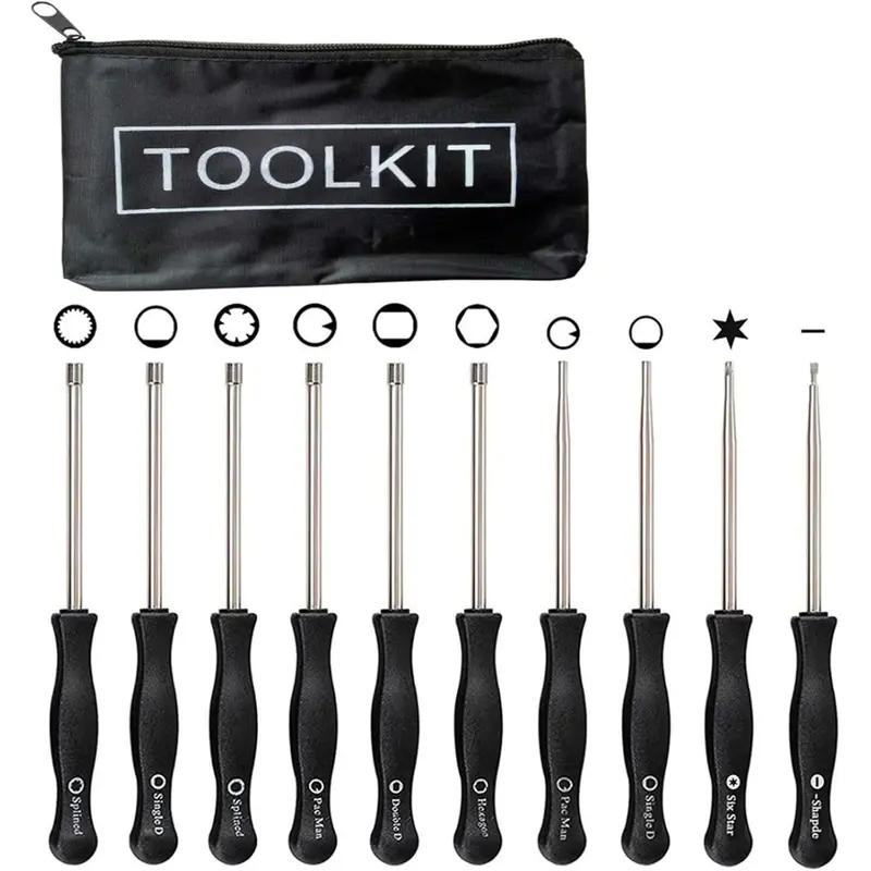 10-Piece Steel Screwdriver Sets with 21-Tooth Spline Fit, Small Head Outer Tool, Double D Component, Tidy Bag for 2-Cycle Engines, Trimmer & Weedeater Mechanics