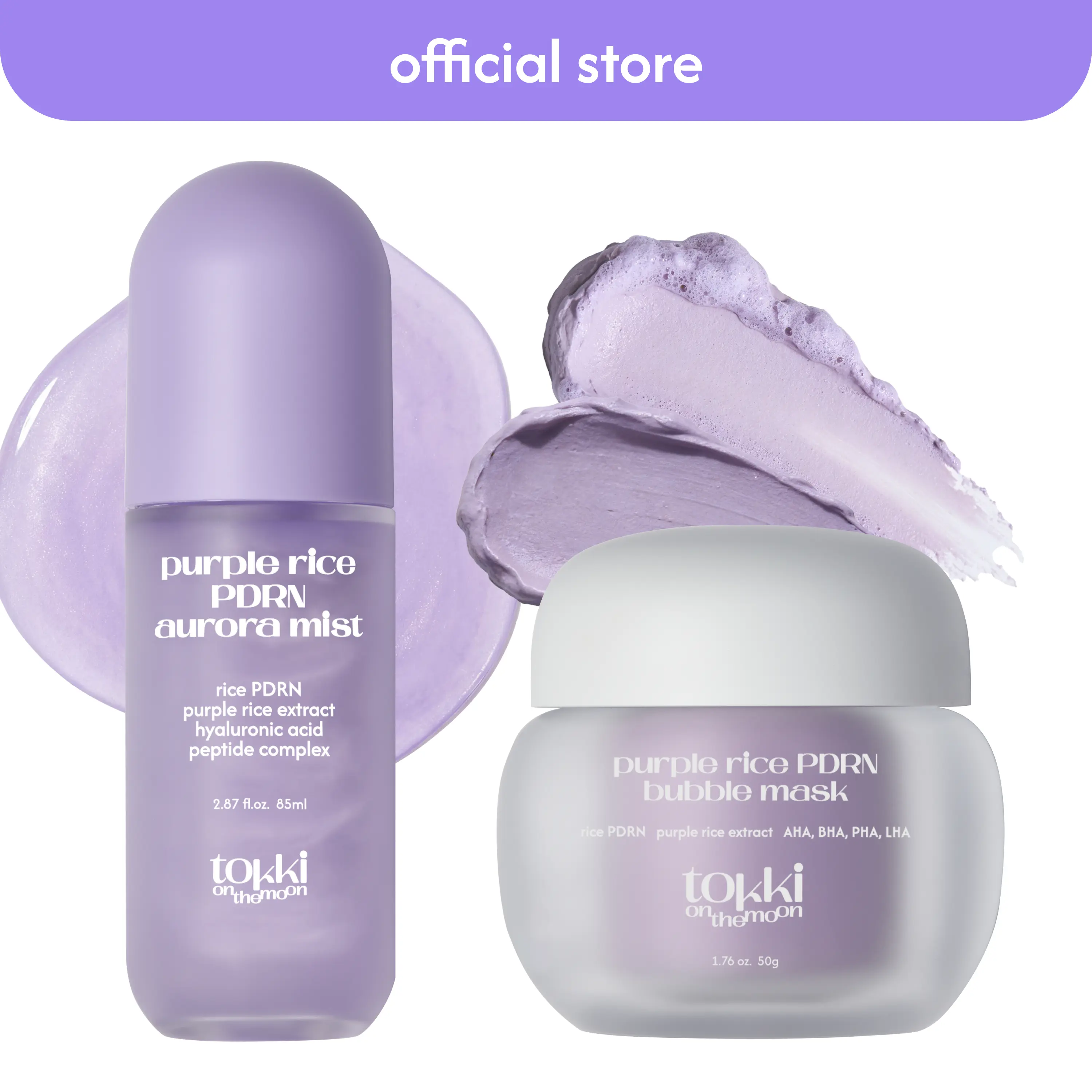 tokki on the moon Purple Rice PDRN Glow Prep Duo | vegan rice PDRN for Smooth-Looking Skin | Hydration & Radiance Toner Mist + Exfoliating Mask