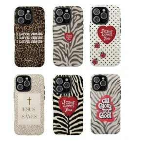 Jesus Saves Leopard Luxe Case- Faith Statement Neutral Glam, Love God Compatible with iPhone 17 16 15 14 13 12 11 X Plus/Air/Pro Max/Pro, Tough Phone Case
