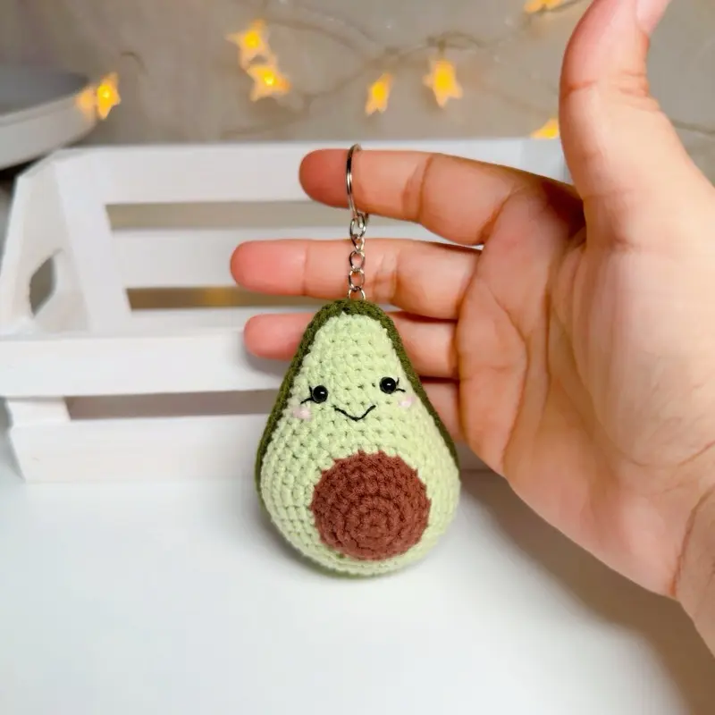Cute Handmade Avocado Crochet Keychain, Mini Soft Key Accessory for Backpacks, Keys