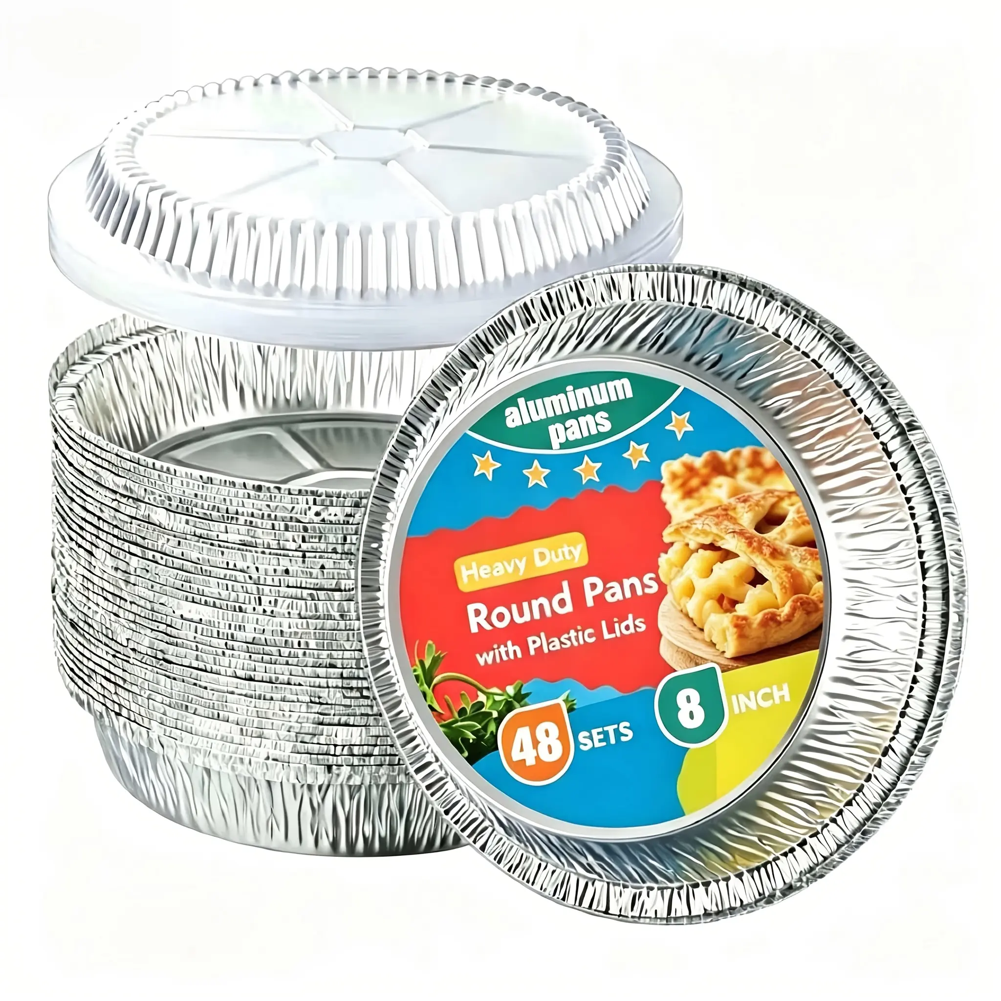 Heavy-Duty Round Aluminum Foil Baking Pans with Lids, Disposable Food Containers with Straight Wall Design, Freezer & Oven Safe.Ideal for Cakes, Pies, Meal Prep, Food Storage, Reheating, Party Catering, Barbecues, Takeout And Holiday Gatherings.
