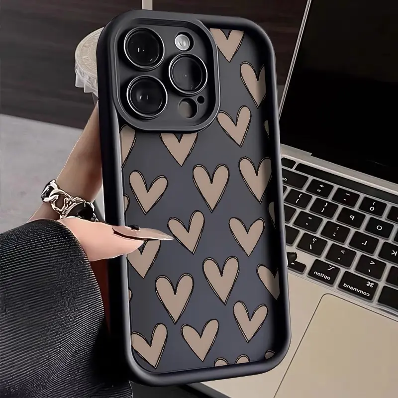 Hearts Fashionable Pattern Phone Case for Sam iPhone 17 16 15 14 Pro Max 13 12 11 XR XS Plus Shockproof Drop Protection Rugged Durable Silicone Cover Smartphone Cellphone Casing