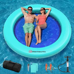 WARMOUNTS Round Floating Ring, 6/8 FT Inflatable Water Hammock, Heavy Duty Lake Pool Ocean Floats for Adults, Fits 2-5, Float Island Platform for Tanning, Lounging, Water Recreation
