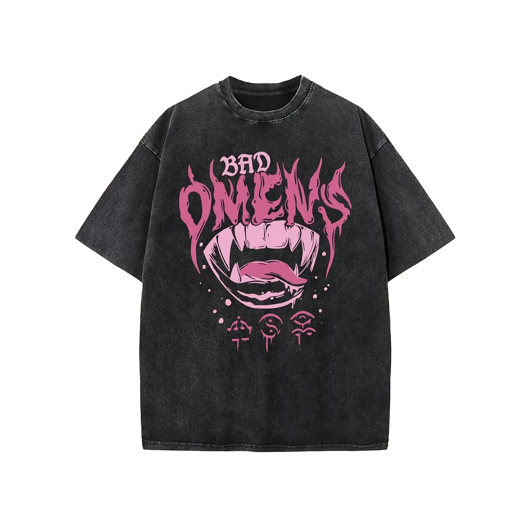 Men's Bad Omen Streetwear Cotton T-Shirt - Vintage-Inspired Short-Sleeve Fashion Top, Soft Classic Fit, Plain Casual Gym Wear, Breathable, Easy Movement, Tumble Dry Low