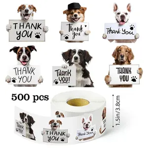 Christmas Gift Label Sticker, Thank You Dog Sticker Thank You Graffiti Roll Sticker 3.8cm/1.5in , Holiday Decoration Supplies for DIY Gift and Gift Wrapping