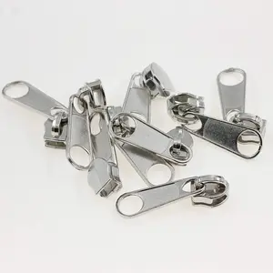 50PCS#5 Shiny Silver Pulls for Nylon Coil Zippers Zipper for Jacket Luggage Purses Bags Bulk() Brass Slider for Zipper