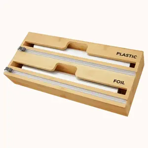 2-in-1 Bamboo Wrap Dispenser with Cutter and Labels