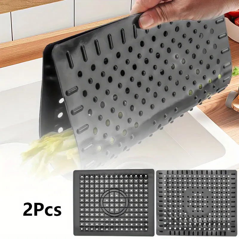 2Pcs 12" x 10" Black Dish Drying Mat, Rectangular Sink Protector Mats, Rubber Sink Drain Mat for Bottom of Kitchen Sink, Fast Draining Sink Mats Grid Dish Drainer Dip Stand Station