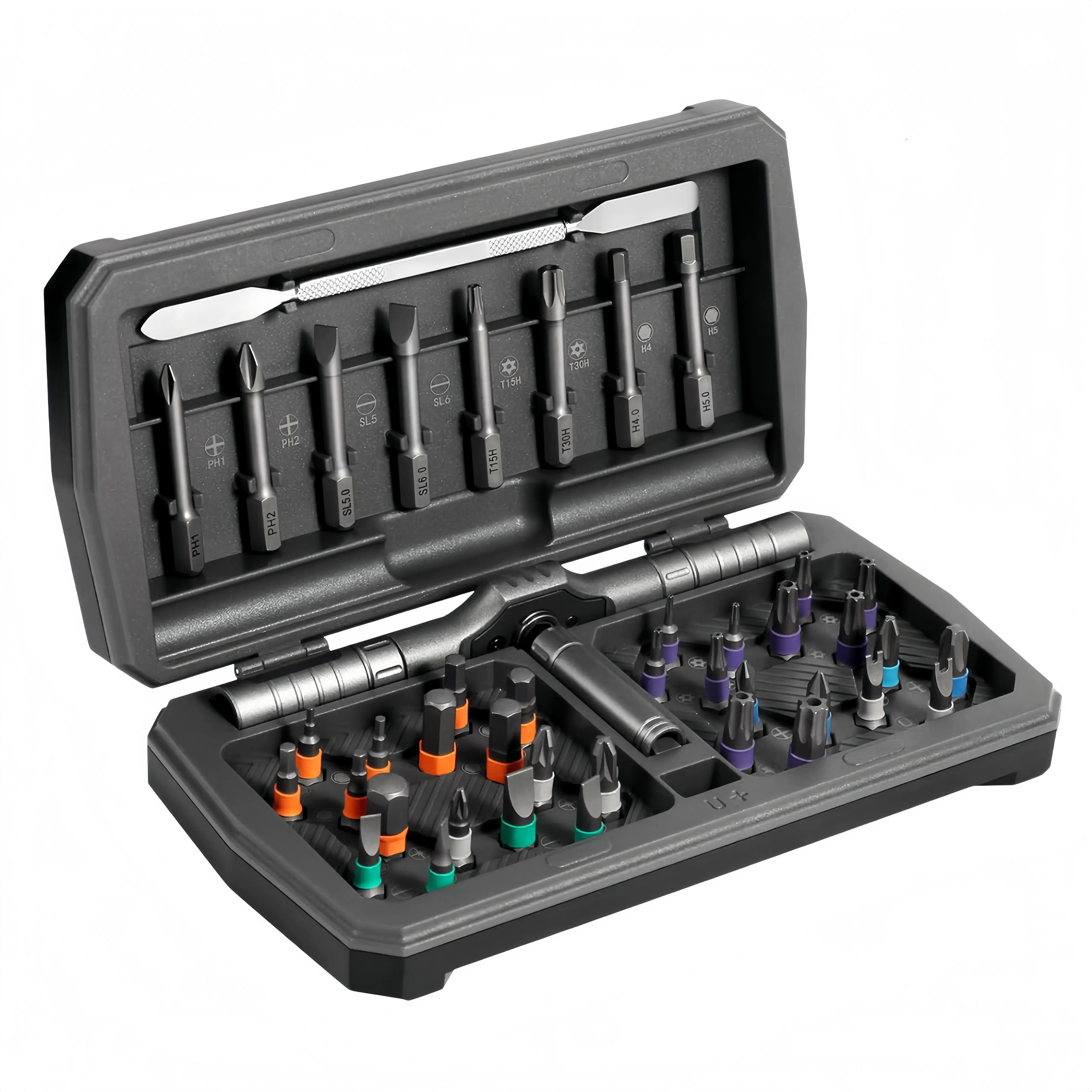 【FathersDayGift】 43 in 1 Magnetic Screwdriver Set for Fathers Day, Multi Bit Free Combination Ratchet Screwdriver Set Portable Repair Tool Kit for Gifts Furniture, Computer, Bicycle and DIY Grey