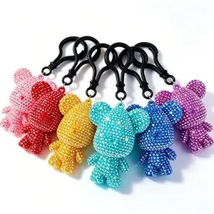6pcs DIY Mini Bear Keychain Bedazzling Kit, 5D Full Drill Diamond Painting Set, Stress Relief Activity for DIY Needlework Enthusiasts, Colorful Bling Rhinestone Bag Charm