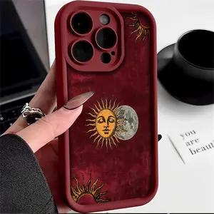 A phone case with a sun and moon design pattern, TPU shockproof full protection case, suitable for iPhone 17/16/15/14/13/12/11 PRO MAX PLUS AIR E XS and PROMAX MINI, an ideal gift for friends and family, T1927
