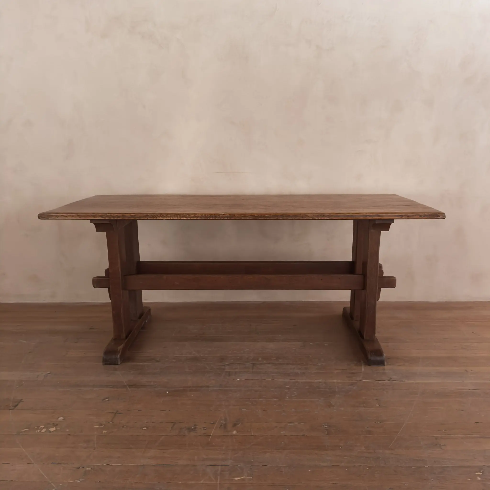 French Provincial Aged Oak Trestle Dining Table