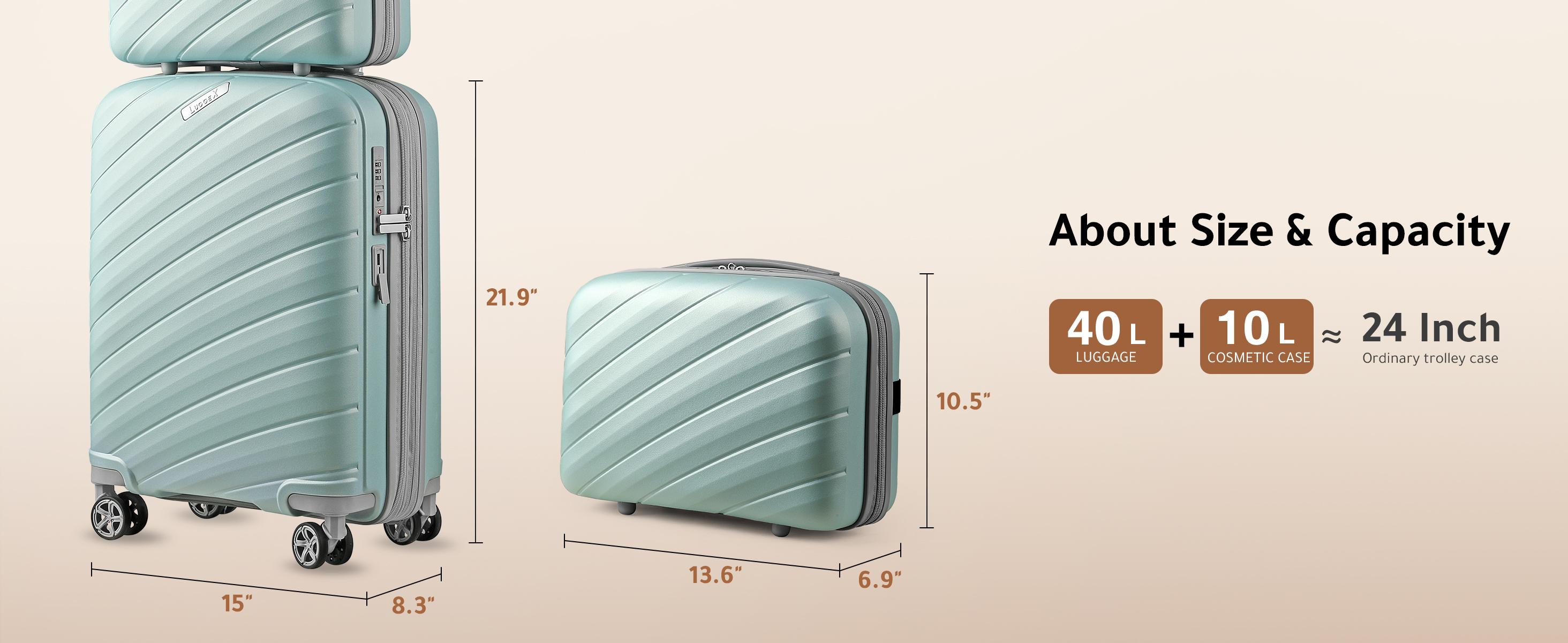 LUGGEX Ultra-Lightweight 14"/20" Spinner Wheels Luggage Set 2-Piece Travel Set with Cosmetic Case & Organized Compartments for Easy Travel