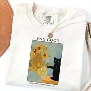 Comfort Colors Vintage Cat T-shirt, Funny Black Cat T-shirt, Van Gogh T-shirt, Trendy Meme Shirt, Art Tee, Artist Tee, Kitty Lover Gift Tee, Gift - TrendWear USA