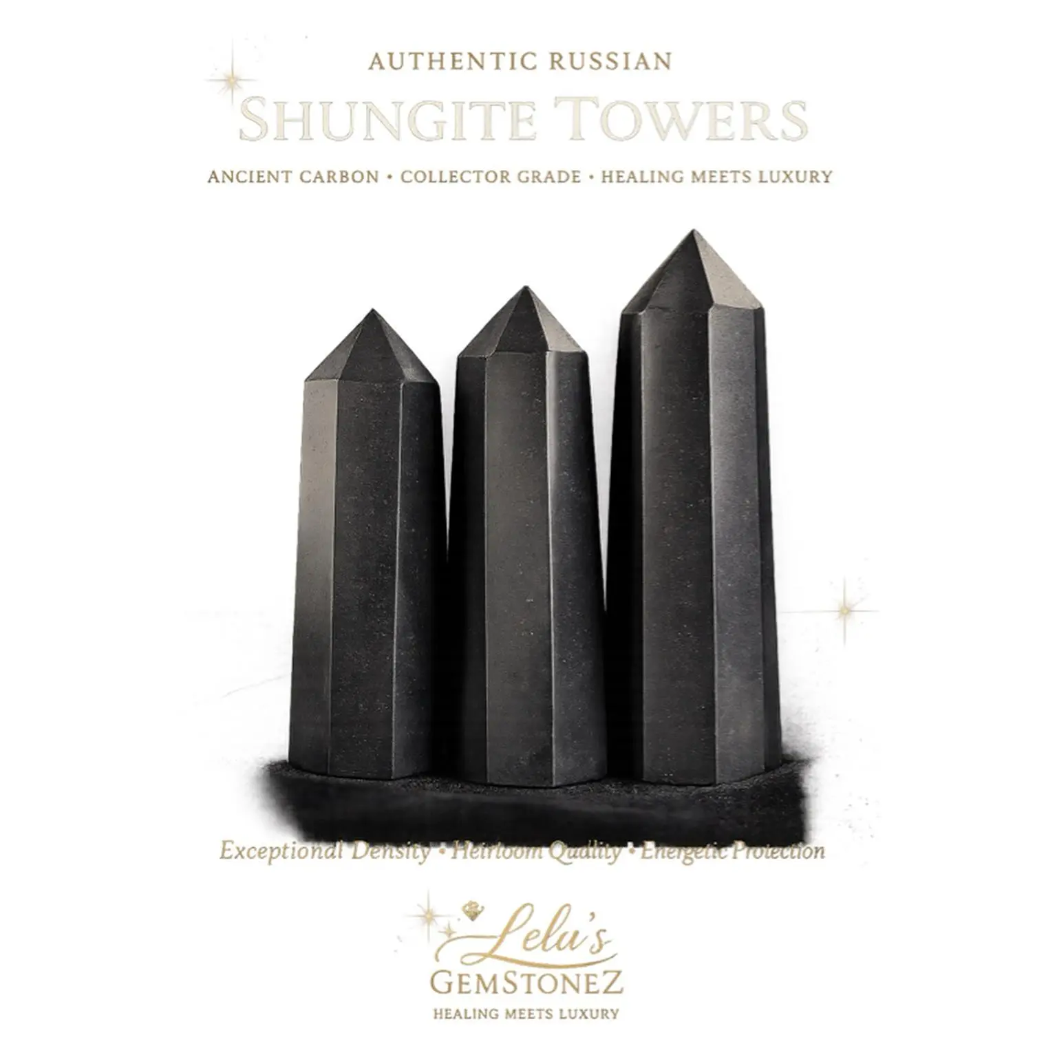Lela's GemStoneZ Authentic Russian Shungite Towers - Ancient Carbon Collector Grade Healing Meets Luxury - Hand-Polished Six-Sided Tower - Rich Charcoal-Black Finish - Dense Material - Unique Patterns - Crystal Collectors & Meditation Spaces manual bingo