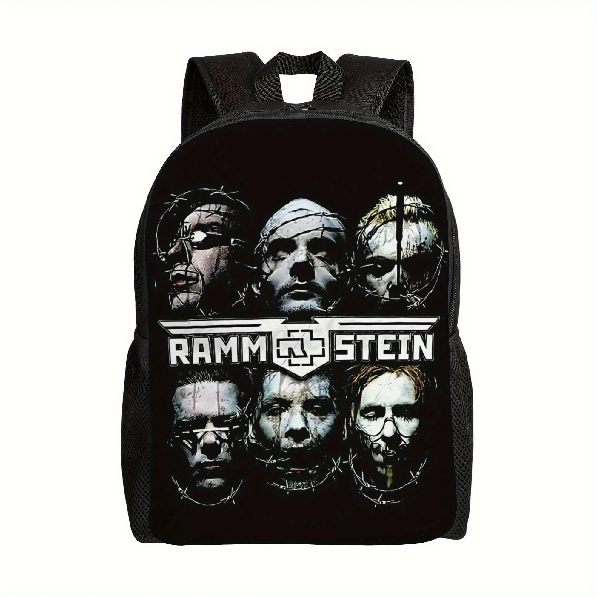 Rammstein Graphic Backpack - Black with Skull & Mask Design, Durable Mesh Material, Adjustable Shoulder Straps, Perfect for College or Casual Wear, Casual Backpack |   Skull Mask Design |   Mesh Backpack