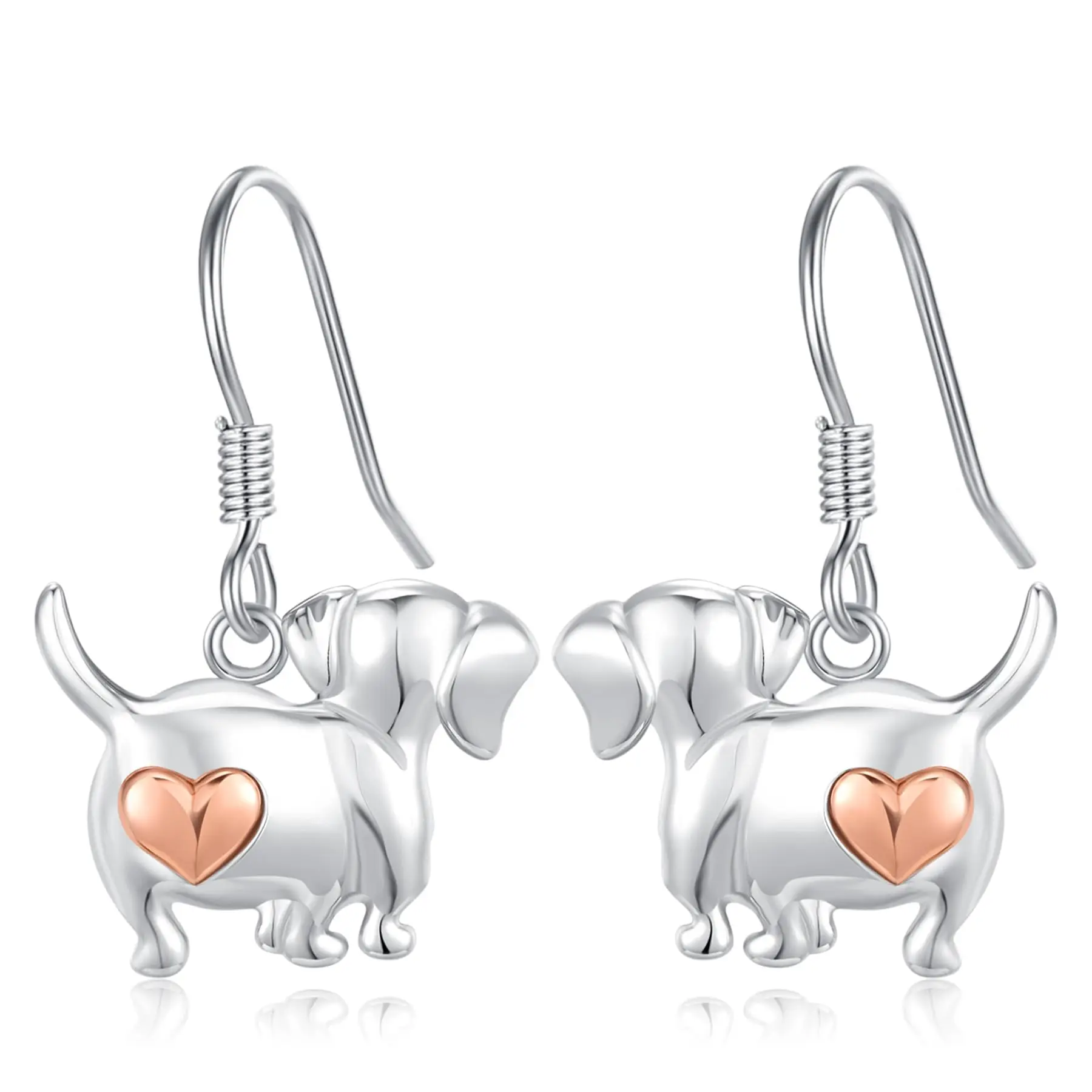 DRINSPER Dachshund Stud Earrings in 925 Sterling Silver, Cute Animal Jewelry, Unique Gift for Unisex Dog Lovers, Stud Earrings Jewelry, Cute Unique, Adults, 925 Real Silver Earrings