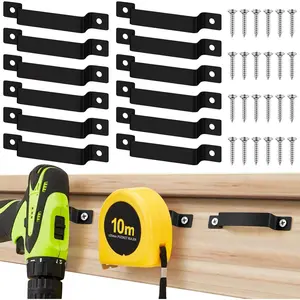 12 Pcs Black Stainless Steel Tape Measure Clip Holder, Universal Bench Belt Tool Hanger Storage Dock with Screws for Mount Drill Power Measures