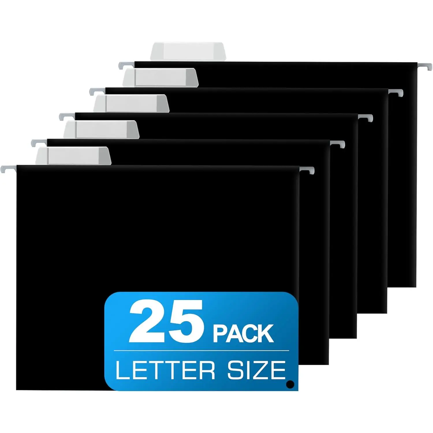 25 Packs Hanging File Folders,Black Letter Size File Folder,Designed for Bulky Files,Filing Cabinet,1/5 Adjustable Tabs for Office,School,Home
