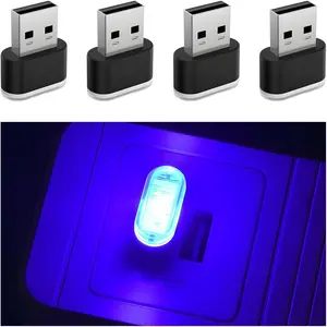 4 count USB LED  Interior Atmosphere Lamp, Portable Plug-in Mini  Night Light, Automotive Trunk Ambient Lighting Decoration Kit, Universal for SUV Sedan  (Blue)