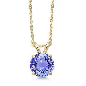 14K Yellow Gold Blue Tanzanite Pendant Necklace for Women | 0.90 Cttw | Gemstone December Birthstone | Round 6MM | With 18 Inch Chain