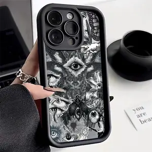 Phone case for iPhone 16 Pro Max 17 15 Plus 14 13 12 11 XR XS Aesthetic Retro Devil's Eye Pattern Anti-Scratch Shockproof TPU Bumper Drop-proof Cover