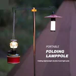 Outdoor Multifunctional Camping Folding Light Stand Portable Retractable Double Head Light Pole Retro Camping Light Hook