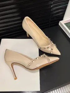 Women's Mid Heel French Style Shoes, Pointed Toe Patent Leather Slip-On, Rhinestone Decorated Kitten Heels, Office & Formal Wear