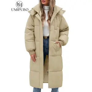 Women’s long quilted jacket, thick warm winter down jacket, fashionable hooded zip-up parka coat with pockets Gift