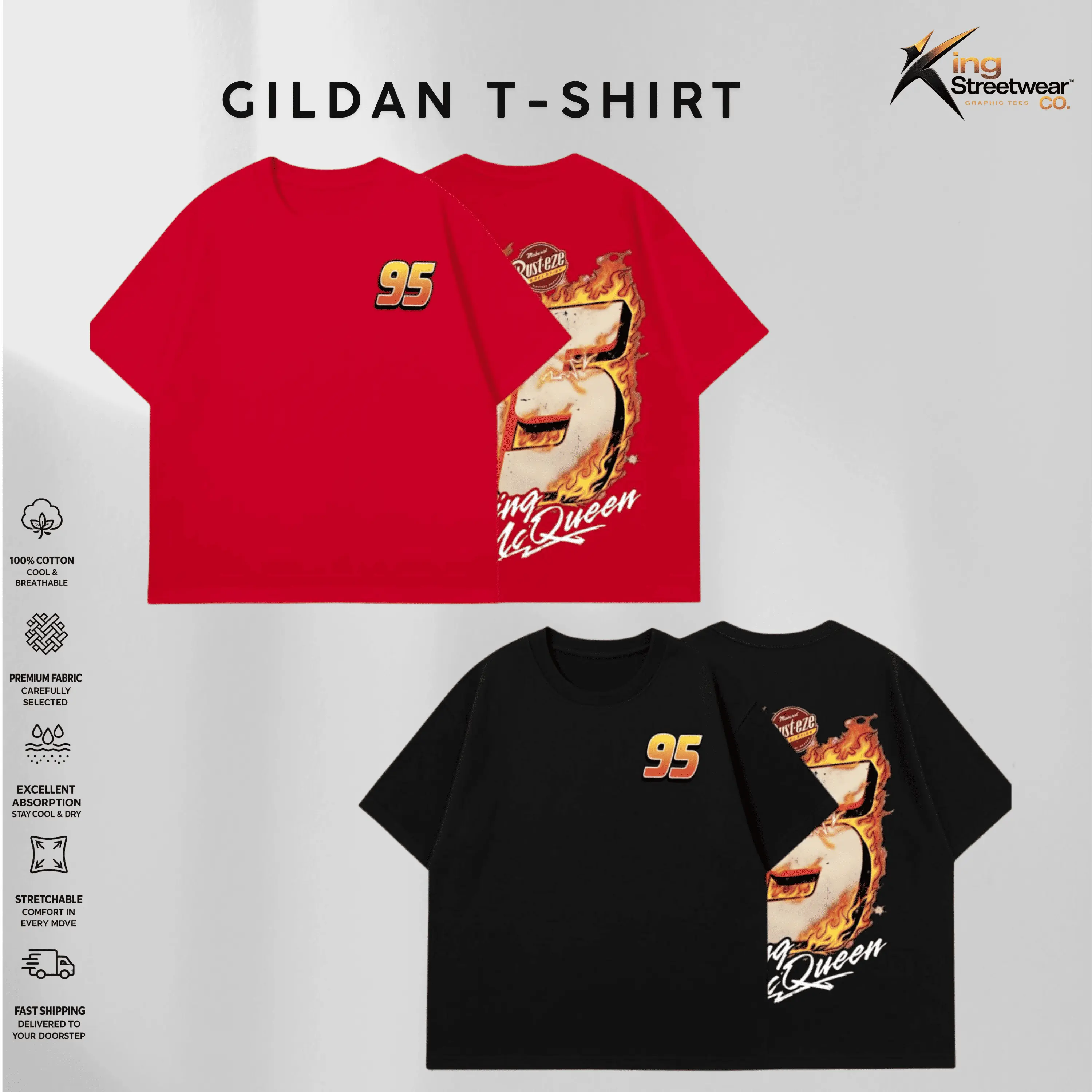 Retro Two Side Cars Movie T-Shirt, Mcqueen and Mater Halloween Funny Lightning Vintage Unisex Graphic Tee - Top Trendy Y2K Classic Streetwear Unisex Racing Style For Fans