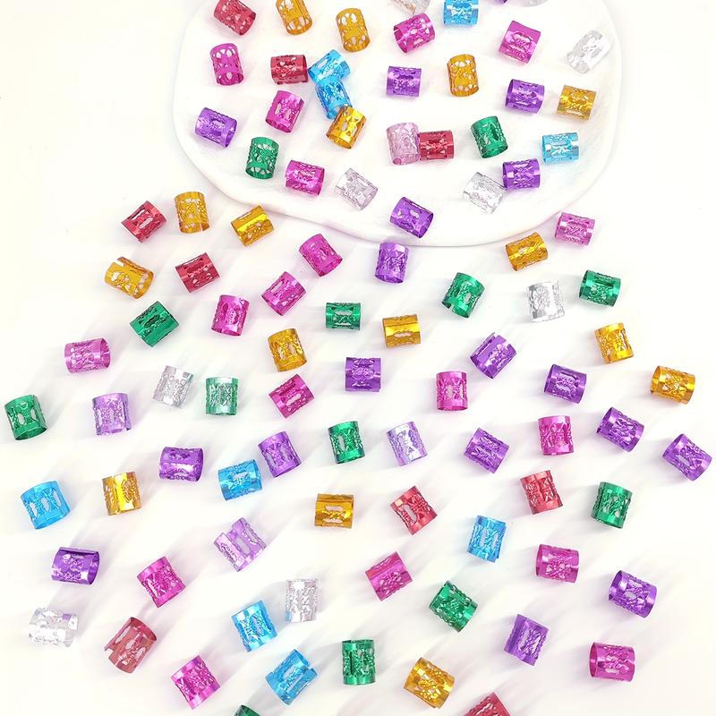 100pcs Adjustable Durable Boho Chic Hair Jewelry Set, Geometric-Patterned Alloy Hair Rings, Metal Cuffs for Braids and Dreadlocks, All-Season Hair Accessories