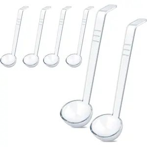 6 Pcs 1 Oz 7.87 Inches Mini Clear Plastic Long Handle Ladles for Serving Sauce Soup Dressing Punch Gravy Cocktail Fruit Juices, Ideal for Parties