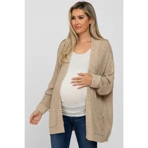 Beige Cuff Sleeve Maternity Cardigan