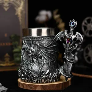 Dragon Knight Pterodactyl Design Beer Mug, 3D Resin & Stainless Steel Material, Personalized Colorful Wine Cup, Ideal Gift for Beverage Lovers, Drinkware