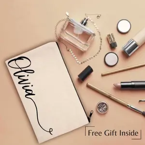 Personalized Makeup Bag (Beige) | Custom Cosmetic Bag | Gifts for Her | Custom Name Makeup Bag | Custom Travel Bag |