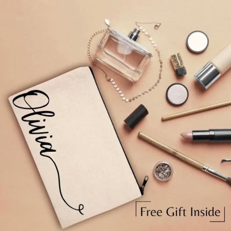 Personalized Makeup Bag (Beige) | Custom Cosmetic Bag | Gifts for Her | Custom Name Makeup Bag | Custom Travel Bag |
