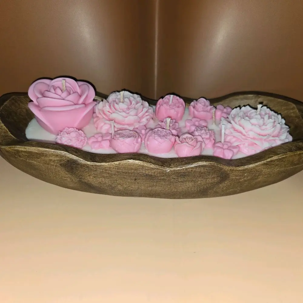 Elegant Business Candle - Pink Floral Design in a Unique Bowl Shape
