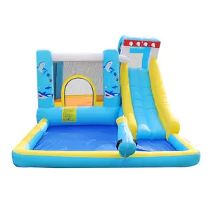 Jumping Dear Cartoon Shark Cute Animal Inflatable Bounce House With Blower Jumping Bouncy Castle, Slide, Rock Climbing, Trampoline, Ball Pool, Water Gun