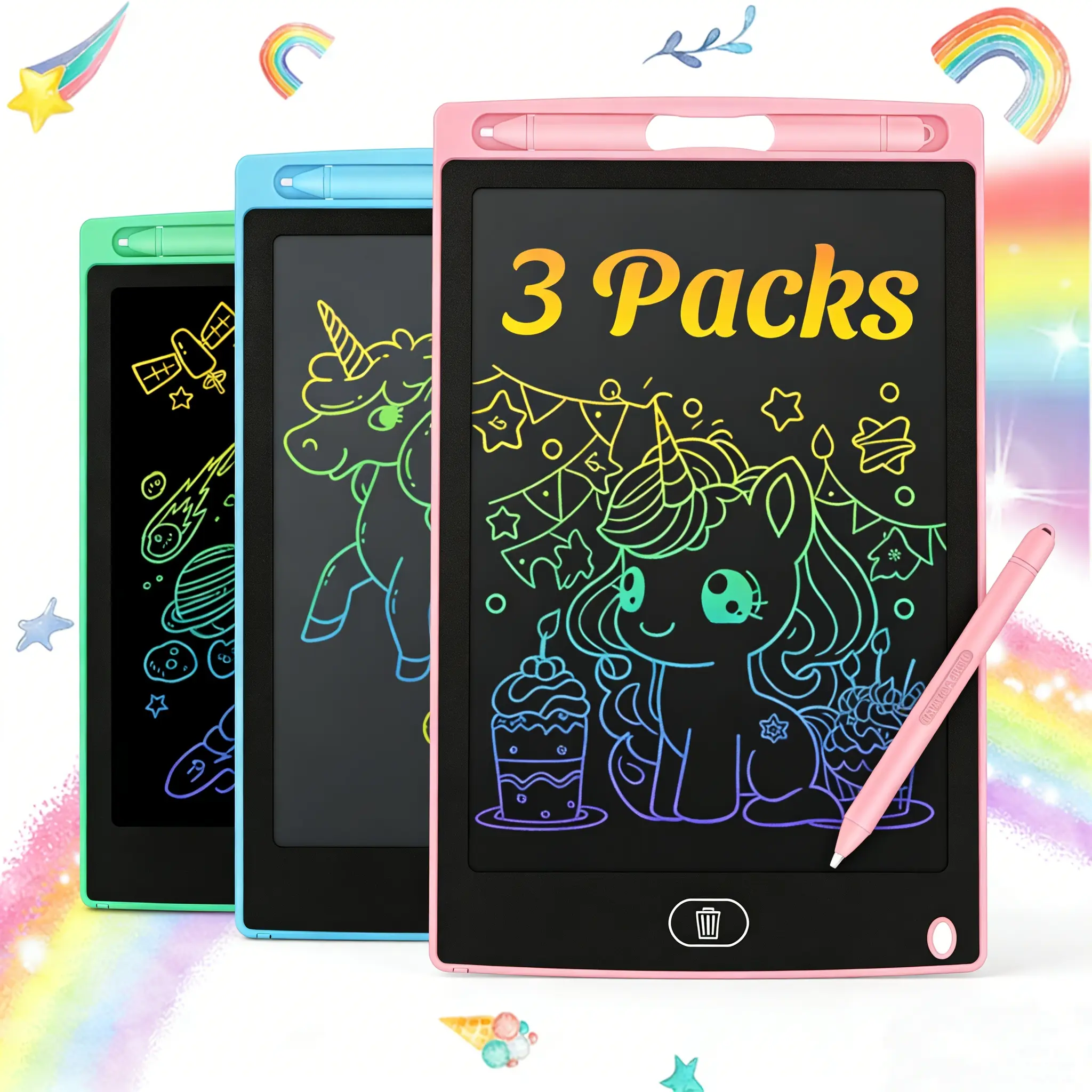 3-Pack Kids Artistic Drawing Tablet - 8.5in Color Screen STEAM Educational Toy, Portable Screen Reusable Electronic Pad with Lock & Erase Button, Writing Practice Tablet for Easter Ultimate Gift for Boys Girls, Color Screen Handheld