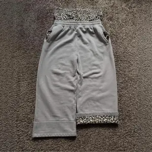 European and American retro hip-hop street trend loose casual patchwork leopard print double waist fake two piece sweatpants