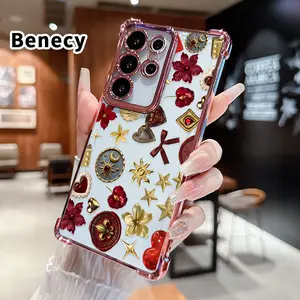 Phone Case Compatible with Samsung Galaxy S26 Ultra S24 Plus S25 S22+ FE Edge Treasure Ornament Array Pattern Anti-drop Durable Total Protective Shockproof Transparent Cover Casing