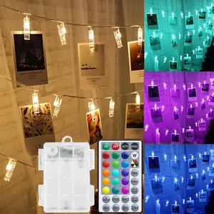 Color Changing Photo Clips String Lights Battery Operated 10ft 20 LEDs Hanging Pictures Wall Lights for Teenager Christmas Gift Teen Girl Room Decor with USB Powered Remote Control