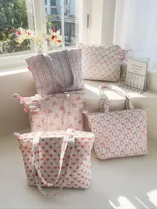 Floral Pattern Tote Bag, Large Capacity Cute Bear Handbag, Fashion Shoulder Bag, Portable Shopping Tote Bag, Commuter School Bag, Traveling Bag, Fashionable Patterned Bag, Minimalist Tote Bag