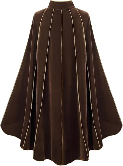 Women's Medieval Cloak Stand Collar Deluxe Velvet Gold Trim Renaissance Cape for Adult