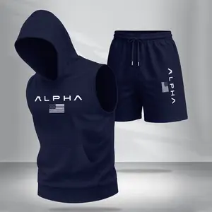 Two-Piece Set Men's American Flag PrintHooded Tank Top & Shorts Set, Regular FitCasual Athletic Fashion Activewear SleevelessTop & Shorts, Men's Summer Clothes